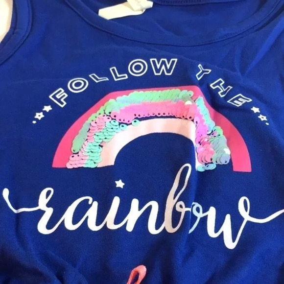 Love At First Sight Girls Romper Graphic Follow the Rainbow Blue Size M 5-6 - Picture 2 of 6